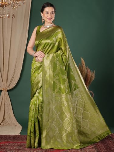 Image of AKHILAM Women's Kanjivaram Woven Soft Silk Saree With Blouse Piece