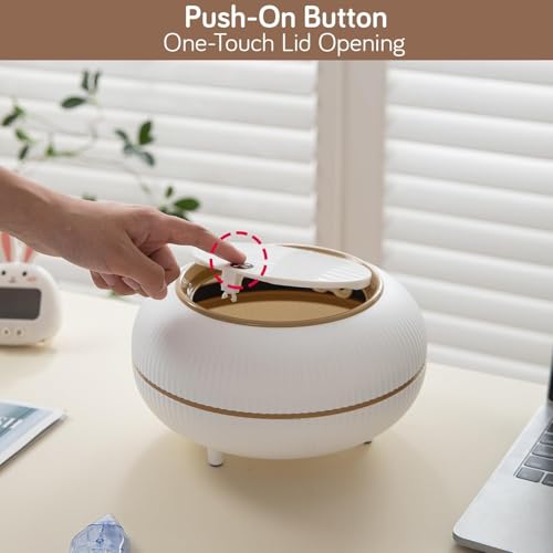 Image of Mini Portable Tabletop Dustbin, Mini Trash Can with Lid - Wastebasket for Bathroom Vanity, Desktop, Tabletop (Square Press - White) (Light White)