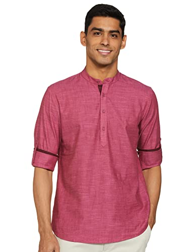 Image of Amazon Brand - Symbol Men's Solid Cotton Slub Short Kurta (Regular Fit)