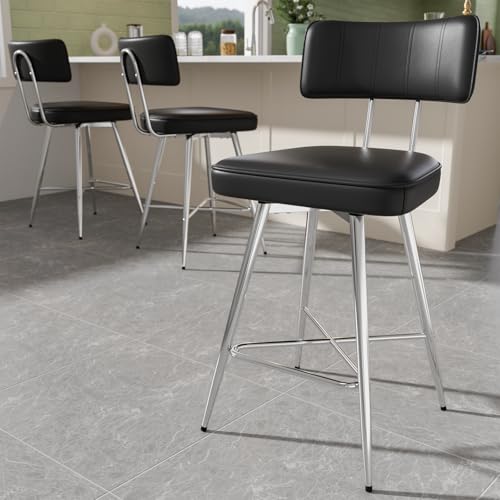 Image of GXJ Bar Stools Set of 3, Kitchen Counter stools with Backs and Metal Legs