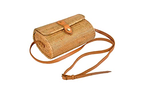 Generic Bali Rattan Bags for Women - Handmade Wicker Woven Purse Handbag with Leather Strap by ARAHAT Yellow - Image 2