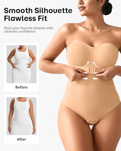 Image of Shapewear Bodysuit Tummy Control Strapless Bra Shapewear for Women Strapless Faja Body Shaper Thong Light Shapewear