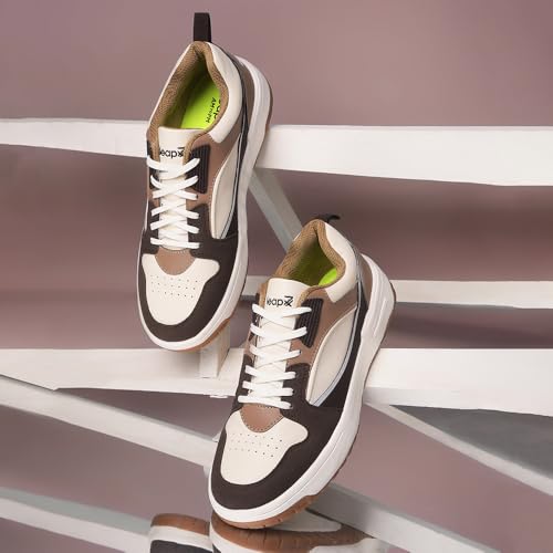 Image of Liberty Leap7x LAPON-1E Men's Casual Lacing Sneakers, Beige, Black & Light Grey | Suitable For Walking Travel, College, Office | Comfortable Lace-Up Casual Shoes | Lightweight Stylish Fashion Footwear