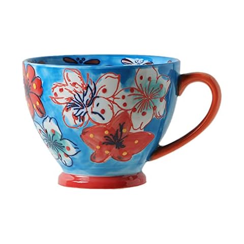 UVAN ART Taza de café de cerámica con flores de gran tamaño Cover