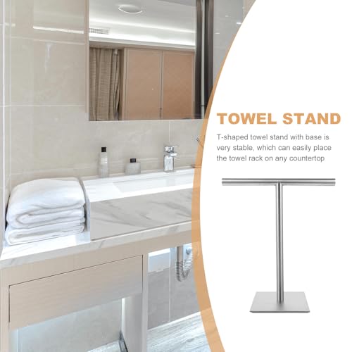 Porte-serviettes sur pied argenté sans perçage pour grands draps de bain - 4