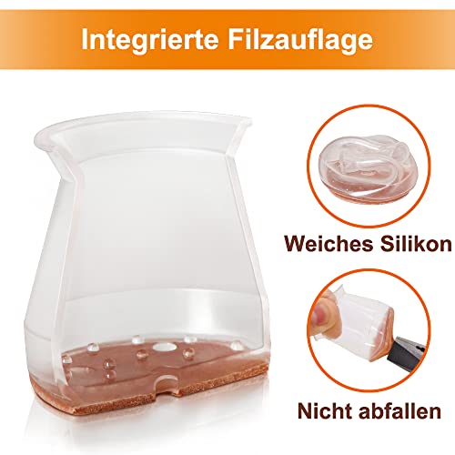 32 Stück Schutzkappen Für Stuhlbeine mit Filz, silikon Stuhlbeinkappen, Filzgleiter für Stühle, Möbelgleiter Für Hartholzböden Rund Eckig (Medium)
