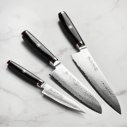 Yaxell Ypsilon Sg2 Knife Set, 3 Piece With Katana Stand - 193 Layer Stainless Damascus #TOP1