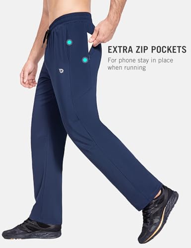 Image of baleaf Men's Fleece Lined Water Resistant Pants Winter Thermal Sweatpants with Zipper Pockets Warm Open Bottom
