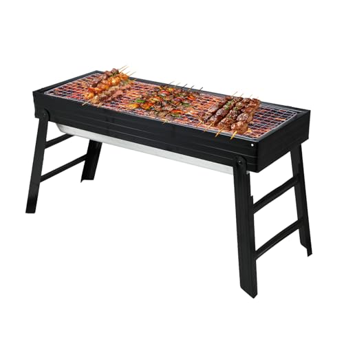 Barbecue compact au charbon de bois, portable et pliable, en acier inoxydable, pour camping et extérieur (60 x 22 x 34 cm)