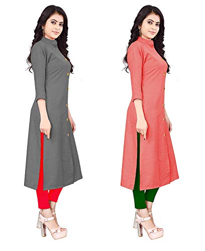 Image of NATEK Women's Cotton Straight Plain Kurtis Combo Pack of 2