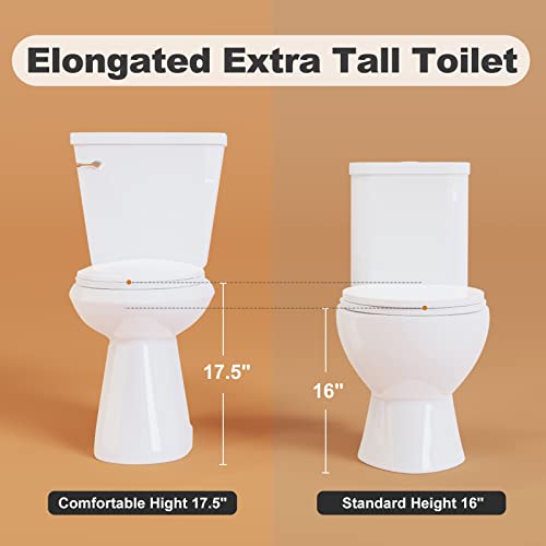 Two Piece Extra Tall Toilets | High Toilets For Bathrooms Comfort Height Elongated With 17.5 Inch High Toilet Bowl, 1.28Gpf & 12" Rough-In Extra High Toilet For Seniors, Disabled And Tall People #TOP1