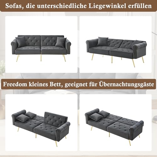 ALAMHI Modernes 2 Sitzer Sofa,Schlafsofa aus Samtbezug,Couch, Klappsofa mit Verstellbare Rückenlehne, Deluxe Sofa mit Schlaffunktion– Polstersofa für Wohnzimmer, Wohnung, Buro (Antique Gray)