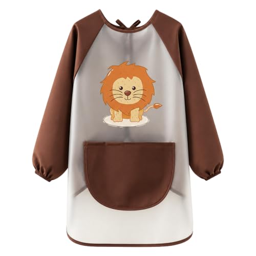 LdawyDE Bata Pintura Niños, Delantal Impermeable Babis Escolares con Mangas y Bolsillo para Niños de 6 a 10 Años para Manualidades, Dibujar y Artesanía, Fácil de Limpiar y Lavable a Máquina (Azul)
