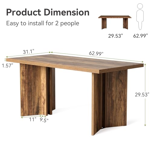 LITTLE TREE Wooden Dining Table Set for 6, 63-Inch Rectangle Kitchen Table, Modern Dinner Table for Home Dining Room, Kitchen Room, Dark Brown by LITTLE TREE - Image 6