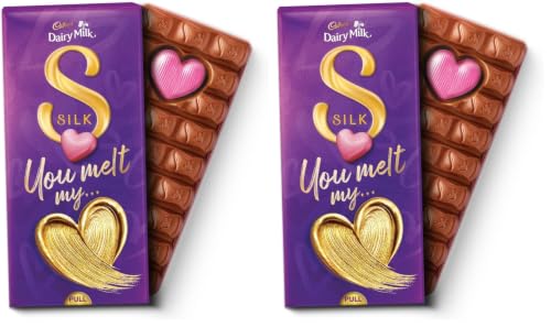 Image of Cadbury Dairy Milk Silk Valentine's Heart Blush Chocolate Bar Gift Pack, 250 g (Pack of 2)