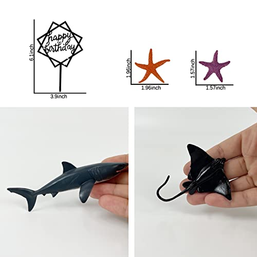 22 Pack Shark Cake Topper, Sea Creatures Figurines Decor, Ocean Theme Birthday Party Cupcake Picks Decor, Starfish Sea Grass Turtle Cake Decorations For Kids Boys Girls Baby Shower Party Supplies #TOP2