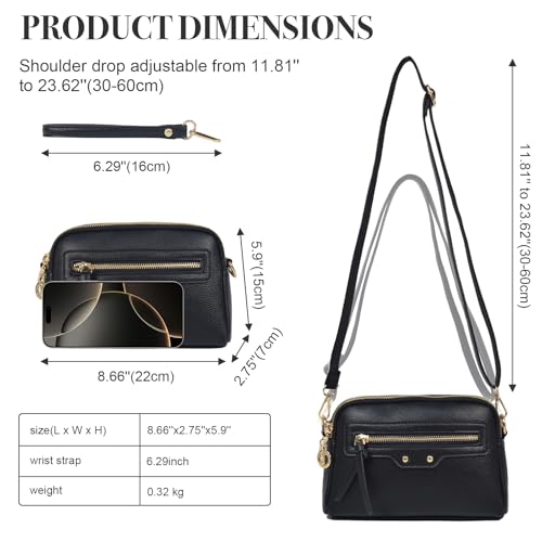 WITERY Small Crossbody Bag for Women Lightweight PU Leather Shoulder Bag Handbags Wristlet Clutch Purses with 2 Straps3