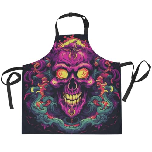 Tablier cuisine homme enfant crâne enflammé bavette peinture serveuse