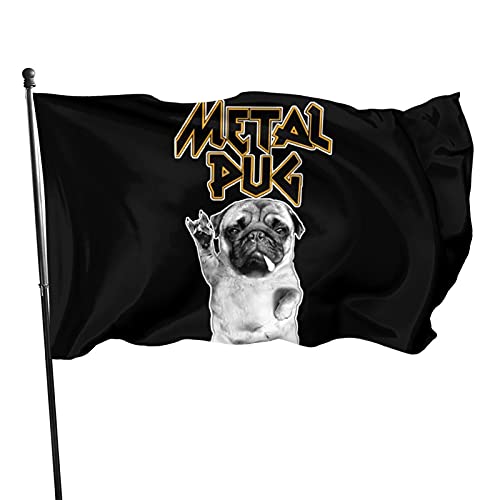 Bandera de jardín Heavy Metal Music Pug Flag Poliéster con 2 ojales de latón Banner Color vivo y resistente a la decoloración Bandera de patio Banderas de decoración de patio al aire libre 3x5 pies