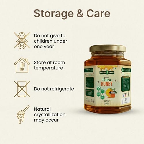 Image of Heritage Farmer Pure Tulsi Honey 500g | Raw & Natural Honey | No Added Sugar | 100% Pure Honey | Holy Basil Tulsi Sourced | Unprocessed Premium Honey | Rich Aroma | Perfect Natural Sweetener for Daily Use