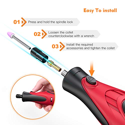 Meterk Cordless Rotary Tool 7.4V Mini DIY Electric Rotary Multi-Tool Kit 5-Speed Adjustable, 4 Front LED Lights and 38pcs Accessories for Carving, Engraving, Sanding, Polishing and Cutting