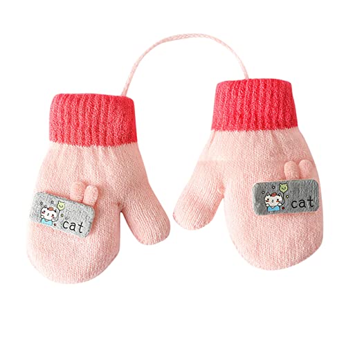 PZHHZPING Baby Handschuhe Süße Fäustlinge Baby Handschuhe Kleinkind Gestrickte Handschuhe für 1 2 3 4 5 6 Jahre Jungen Mädchen Winter Warme Strickhandschuhe mit schnur Fleece-Innenfutter Cover