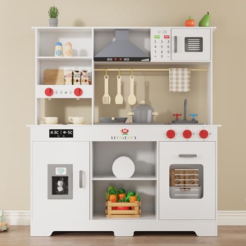 Large Wooden Play Kitchen for Kids - Realistic Kitchen...