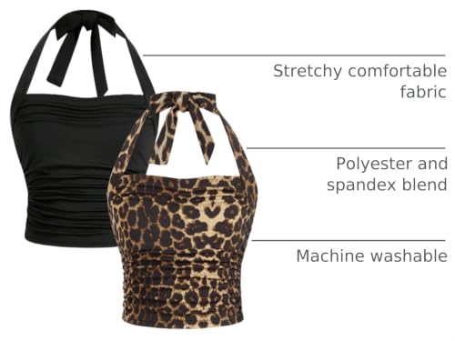 Image of Floerns Girl's 2 Pcs Sleeveless Halter Top Leopard Print Ruched Y2k Tank Top
