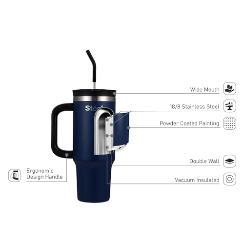 Image of Tumbler with Straw - 900ML Insulated Coffee Tumbler with Handle | Keeps Drinks Hot 12h Cold 24h | Leakproof Travel Sipper for Office Gym