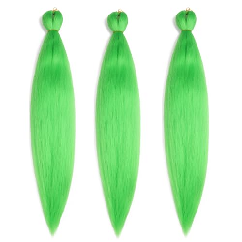 Pre Stretched Braiding Hair 26 Inch Green Braiding Hair Extensions Hot Water Setting Crochet Box Braids Hair (26 Inch (Pack of 3), Emerald Green)