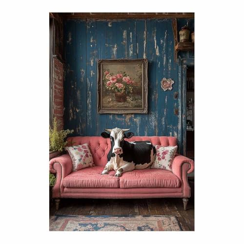 Tableaux décoration murale vache pie rose grand format 70x100cm pour affiche de salon