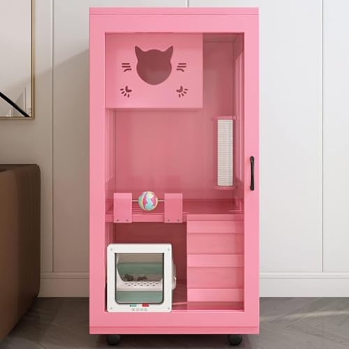 Dearolling 豪華 ?木 多機能 猫用別荘 閉鎖式 猫用ケージ付き大型猫用 一体型猫用ハウス 猫用支柱 (120*60*60,D)