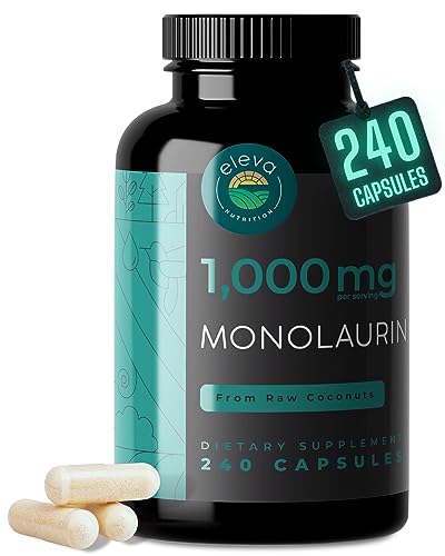 Monolaurin 1000mg Capsules Made with Pure Glycerol and Lauric Acid from Raw Coconut Natural Vegans- Non-GMO and Soy Free 240 Capsules