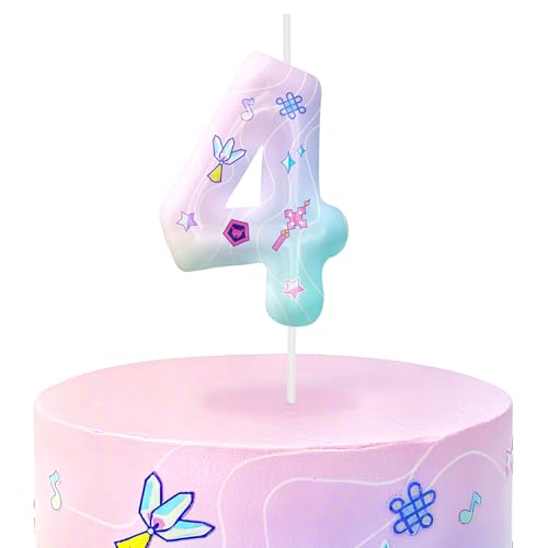 Image of Pink Number 4 Birthday Candles, Cartoon Themed Cake Toppers for Boys Girls Cake Decorations, Birthday Decorations Party Supplies, Number Candles for Party Decor