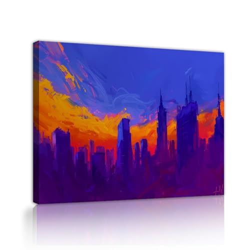 Affiche sur toile paysage urbain de qualité galerie d'art avec châssis bois
