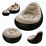 JJZENKD Aufblasbares Sofa mit Fußhocker, Aufblasbarer Sitzsack, Aufblasbares Stuhl Sofa, Luftsofa Aufblasbarer Lounge Sessel, Tragbare Aufblasbarer Stuhl für Wohnzimmer, Schlafzimmer, Garten (Kaffee)