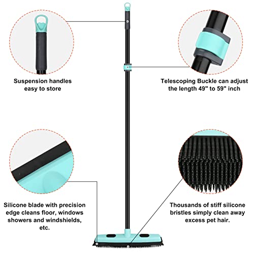 Rubber Broom Carpet Rake For Pet Hair Removal, Fur Remover Broom With 59" Telescoping Long Handle, Pet Hair Broom With Squeegee For Carpet, Hardwood Floor, Tile #TOP4