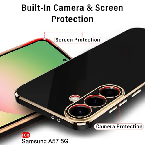 Image of TheGiftKart Back Cover for Samsung Galaxy A57 5G Case | Luxurious Golden-Plated Outlines | Raised Lips for Camera & Screen Protection | Shockproof Design | Stylish Galaxy A57 Back Cover (TPU, Black)