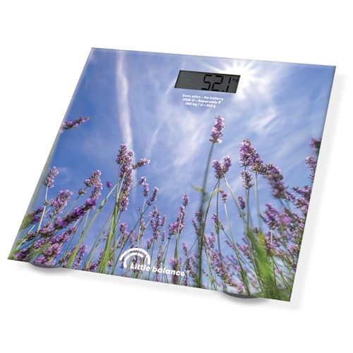LITTLE BALANCE 8842 Lavandas, Báscula personal sin pila, Recargable USB-C, Reparable, 180 kg, Diseño Lavandas LITTLE BALANCE 8842 Lavandas, Báscula personal sin pila, Recargable USB-C, Reparable, 180 kg, Diseño Lavandas
