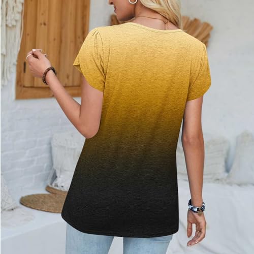 Camisetas de manga corta para mujer, diseño de pétalo, holgadas, con cuello en V, lisas, para verano, otoño, 2024, a la moda, Y2K, O-697 Amarillo mostaza, S