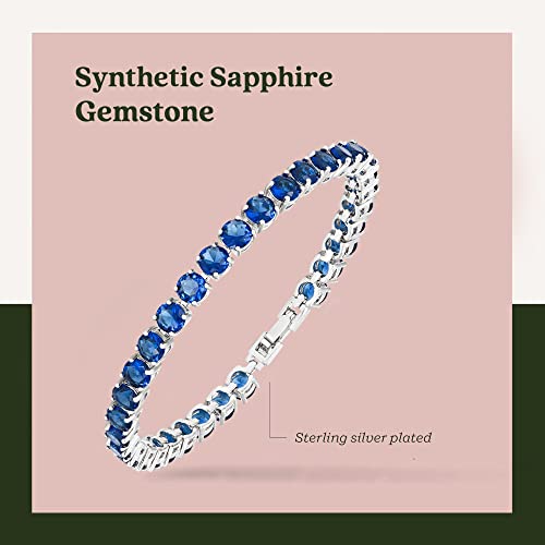 Kezef Silver Plated Brass Cz Tennis Bracelet - Round 6Mm Simulated Blue Sapphire -7 Inch #TOP1
