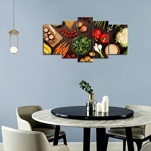 5 Panel Wall Art Fresh Look Color Healthy Eating Of A Table Top Full Of Fresh Vegetables Fruit And Other Healthy Foods Painting Pictures Print On Canvas Fruit The Picture For Home Modern Decoration #TOP5