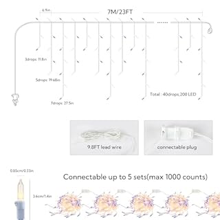 BEEWIN 200ct Blue&Clear Mini Icicle Christmas Lights, 23FT White Wire Incandescent Bulb String Lights, Connectable Indoor Outdoor for Eaves, Window, Curtain, Party, Wedding