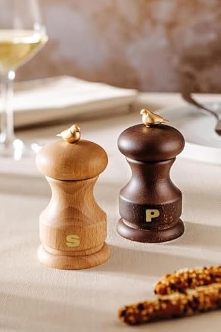 Bisetti Bird Salt Mill Natural Beechwood Finish With Adjustable Grinder, 11 cm / 4.33 Inch