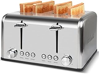 Toaster 4 Slices, Cusimax Stainless Steel Toaster with 4 Extra-Wide Bread Slots and 6 Variable Browning Shade Controls, Featuring with Defrost, Reheat and Cancel Settings, Removable Crumb Tray
