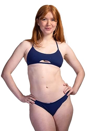 JOLYN Dreya Athletic Cheeky Bikini Bottom, Mid-Rise - Women's Sport Bathing Suit Bottom, Bikini Swimsuit Bottom for Competitive Swimming, Water Polo, Lifeguarding, Paddling, Navy, Large