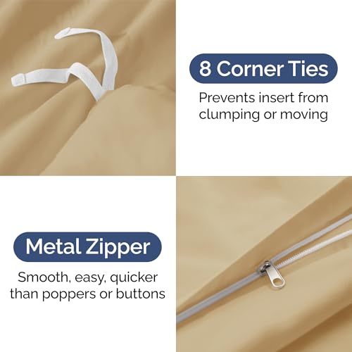 Image of Duvet Cover Full Size Set - Extra Soft Full Duvet Cover 80 inch x 90 inch with 2 Pillow Shams for Women, Men, Kids & Teens - Hotel Luxury, Easy-Care w / Zipper Closures & Ties - Comfy and Breathable (Beige)