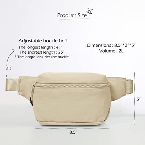 Ododos 2L Belt Bag For Women Men, Crossbody Fanny Packs With Adjustable Strap Waist Pouch For Workout Hiking Running Travel, Beige #TOP5
