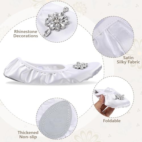12 Pair Wedding Ballet Flats Foldable Dancing Shoes Bulk Satin Rhinestone Womens Ballerina Slippers for Bridesmaid4