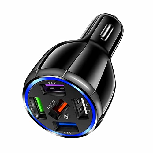 BOLUOMIZKALY QC3.0 Schnellladung 5USB Autoladegerät Smartphone 5 Port Schnellladeautoladegerät Ladegerät Schnelllade Autoladegerät Ladegerät,4 * 4 * 8,5 cm (Schwarz, Einheitsgröße) Cover